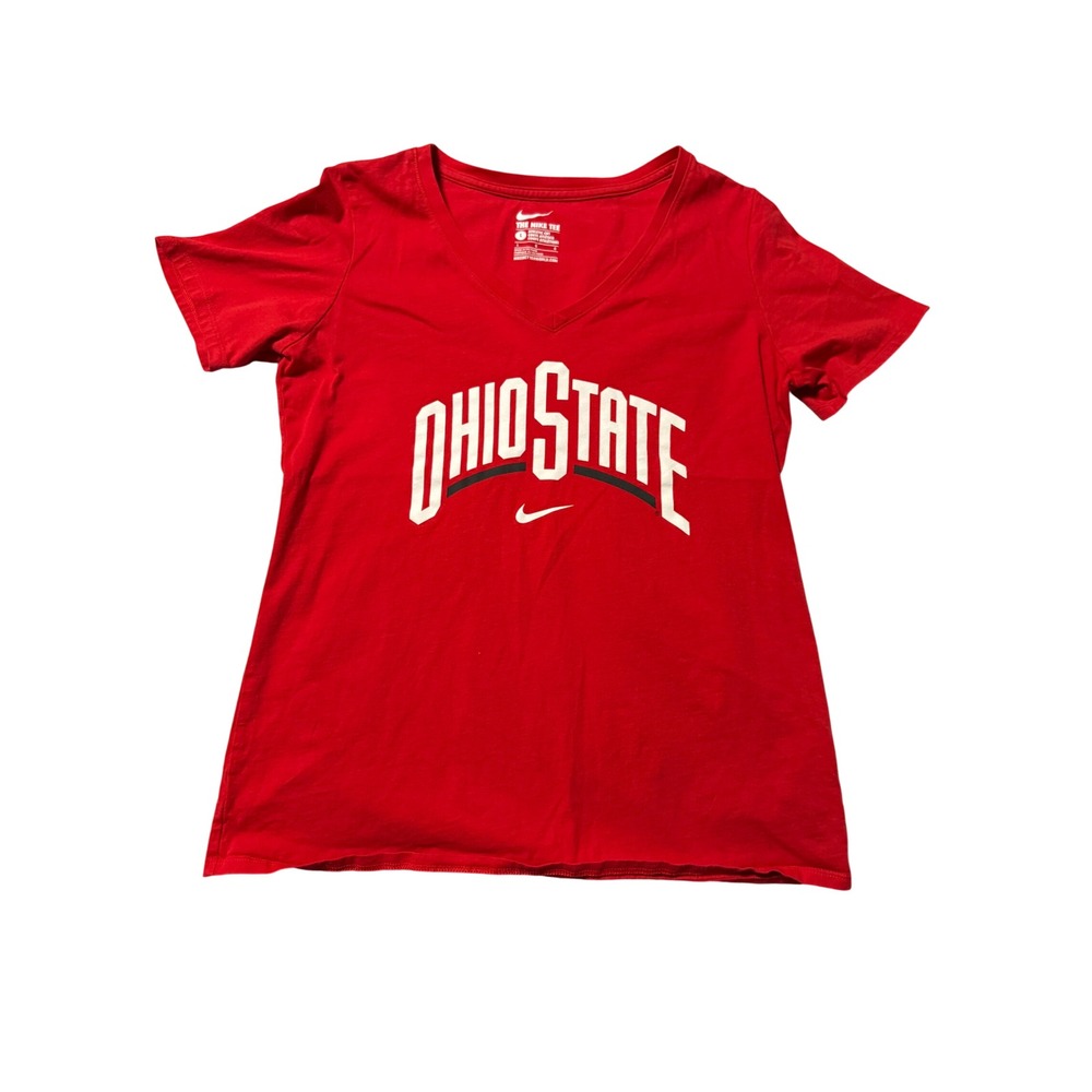Nike Ohio State Buckeyes V-neck Tee Size Large Athletic Red Short Sleeve Cotton